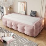 Lit gigogne - langtu - style minimaliste - tissu velours teddy - sommier � lattes - 2 x 90x200 cm - rose ...