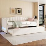 Lit gigogne 90x200 cm canap� - lit lit simple lit de jour lit banquette beige