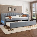 Lit gigogne 90x200 cm canap� - lit lit simple lit de jour lit banquette gris
