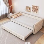 Lit gigogne 90x200 cm lit double canap - lit extensible avec sommier  lattes - beige