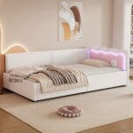 Lit gigogne 90x200 couchage dappoint banquette lit structure bois mdf revêtement simili - cuir led multicolore ... Lit gigogne 90x200 couchage dappoint banquette lit structure bois mdf revêtement simili - cuir led multicolore ...