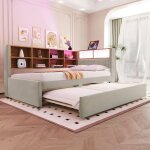 Lit gigogne 90x200 couchage double banquette lit rangement int�gr� �clairage led ports usb