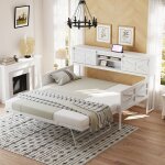 Lit gigogne 90x200 couchage flexible banquette lit rangement intégré structure métal robuste blanc Lit gigogne 90x200 couchage flexible banquette lit rangement intégré structure métal robuste blanc