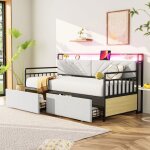 Lit gigogne 90x200 mtal robuste banquette lit rangement intgr led multicolore ports usb