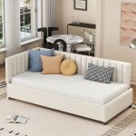 Lit gigogne 90x200 multifonction confortable banquette lit couchage dappoint structure bois robuste rev�tement ...