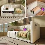 Lit gigogne 90x200 transformable pratique banquette lit rangement hydraulique int�gr� sommier bois massif ...