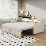 Lit gigogne adulte 90 / 180 x 190cm lit capitonn enfant canap - lit en lin avec lumires led rangement ...