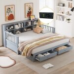 Lit gigogne adulte 90 / 180x190cm canap� - lit lit simple en bois avec 2 tiroirs 8 compartiments 2 ports ...
