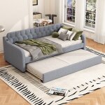 Lit gigogne adulte 90 x 200cm canapé lit extensible lit rembourré lin avec port usb et sommier à lattes ... Lit gigogne adulte 90 x 200cm canapé lit extensible lit rembourré lin avec port usb et sommier à lattes ...