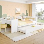 Lit gigogne lit en bois 140x200cm avec bureau avec lit d?appoint lit double (sans matelas) blanc