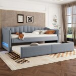 Lit gigogne canap - lit 90x200 cm lit simple lit de jour lit banquette - sweiko - lin - gris