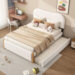 Lit gigogne capitonn 140x200 cm en tissu bouclette blanc avec lit tiroir sur roulettes ? merax lit double ...