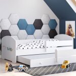 Lit gigogne double pour enfants luk ii 160 x 80 avec 2 matelas 2 sommiers blanc avec motif avion
