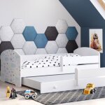 Lit gigogne double pour enfants luk ii 160 x 80 avec 2 matelas 2 sommiers blanc avec motif d?�toiles