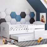Lit gigogne double pour enfants luk ii 160 x 80 avec 2 matelas 2 sommiers blanc avec motif ourson Lit gigogne double pour enfants luk ii 160 x 80 avec 2 matelas 2 sommiers blanc avec motif ourson