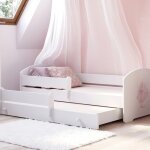 Lit gigogne double pour enfants luk ii 160 x 80 avec 2 matelas 2 sommiers blanc avec motif princesse