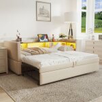 Lit gigogne enfant 90 / 180x190cm canapé - lit lit adulte rembourré avec lumière led ports usb compartiments ... Lit gigogne enfant 90 / 180x190cm canapé - lit lit adulte rembourré avec lumière led ports usb compartiments ...