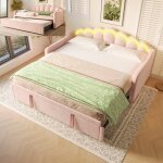 Lit gigogne enfant 90 / 180x200cm lit double rembourr en velours lit de repos avec lumire led et sommier ...