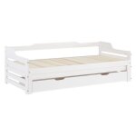Lit gigogne enfant avec sommier a lattes 90x200 en bois blanc avec tiroir de rangement lit06250