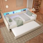 Lit gigogne - leytn - 90 x 200 cm canap� - lit avec lumi�re led et port de chargement usb lin - beige ...