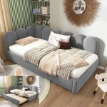 Lit gigogne rembourr� 90x200cm lit enfant canap� - lit lit capitonn� en velours avec sommier � lattes ...