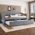 Lit gigogne - singularity - m�ridienne - 90x200 cm - lin & mdf - led int�gr�e