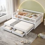 Lit gigogneleytn140 x 200 cmbarrire de scurit entirement recouverteavec 2 tiroirsbois massifblanc ...