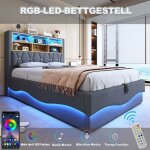 Lit hydraulique 140�200 avec rangement bande lumineuse led contr�l�e par application port de charge usb ...