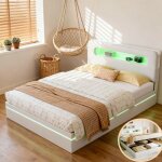 Lit hydraulique 140x200 cm avec lumire led lit coffre avec sommier tte de lit avec rangement cach ...