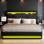 Lit hydraulique 160x200 cm avec rangement coffre intelligent et led - lit adulte  lattes pu noir design ...