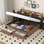 Lit hydraulique 180x200 cm - lit coffre avec 2 tiroirs - lit double avec tête de lit et sommier à lattes ... Lit hydraulique 180x200 cm - lit coffre avec 2 tiroirs - lit double avec tête de lit et sommier à lattes ...