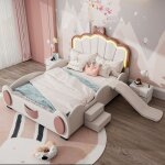 Lit jeune lit 90x200 cm lit denfant lit papillon lumi�re led t�l�commande �quip� dun mat�riau pu