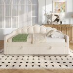 Canap� - lit 90x200 cm velours beige ? lit de jour convertible avec coffre hydraulique et bandes led ...