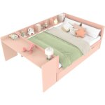 Lit de jour extensible 140x200cm avec lit gigogne pour enfant adolescent lit simple avec bureau et tagre ...