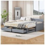 Lit de jour multifonction 2 en 1 90(180) x 190 cm avec lit en pin tiroirs et lit gigogne gris