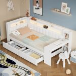 Lit de jour lit plat lit banquette 90x200cm rembourr� ports usb + led bureau + 2 tiroirs blanc