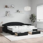 Lit de jour / lit de repos enfant simple - sans matelas - avec gigogne et tiroirs noir 90x190 cm velours ...