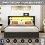 Lit led 160x200 avec lecteur bluetooth et chargeur usb lit coffre en cuir pu lit double avec sommier ... Lit led 160x200 avec lecteur bluetooth et chargeur usb lit coffre en cuir pu lit double avec sommier ...