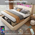 Lit led lit coffre 160 * 200cm lit hydraulique avec t�te de lit avec �tag�res et espace de rangement ...