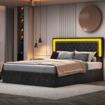 Lit à led - noir - 160 x 200 sommier inclus - espace de rangement sous le lit - style moderne - lit double ... Lit à led - noir - 160 x 200 sommier inclus - espace de rangement sous le lit - style moderne - lit double ...