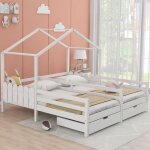 Lit de maison lit double lit denfant lit � barreaux avec 2 tiroirs en mdf tiroirs sur roulettes sommier ...