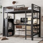 Lit en mtal 90 x 200 pour enfant et ado lit mezzanine 1 place avec armoire et table longue cadre de ...