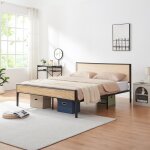 Lit en m�tal link�ping avec t�te de lit rectangulaire 160 x 200 cm noir / effet rotin