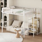 Lit mezzanine 1 place 140x200 cm multifonctionnel enfant avec garde - robe et escaliers de rangement ...