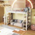 Lit mezzanine 1 place 90 x 200 cm multifonctionnel lit mezzanine enfant avec garde - robe et rangement ...