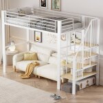 Lit mezzanine 1 place 90 x 200cmlit superpos� enfantlit enfant avec espace de rangement et escaliersommier ...