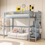 Lit mezzanine 1 place 90x200 lit mezzanine enfant avec escalier lit en hauteur en bois avec �tag�res ...