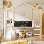 Lit mezzanine 1 place enfant 90x200 lit cabane bas maison avec chelle scurit toboggan tableau pour ...