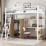 Lit mezzanine 1 place pour enfants et ado lit mezzanine 90x200 avec bureau et armoire de rangement chelle ...