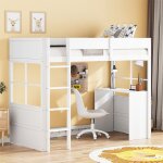 Lit mezzanine 1 place enfant avec bureau escalier barriere 90  200 cm blanc lit en hauteur sommier  ...